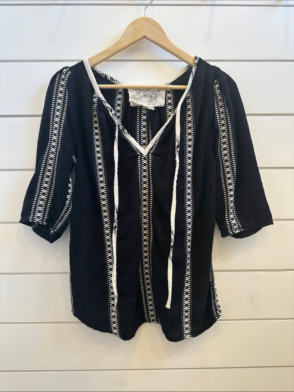 Ace & Jig Black Tunic with White Stripe Embroidery